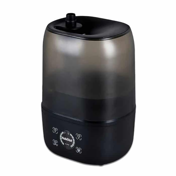 Front view of HabiStat humidifier showing digital control panel