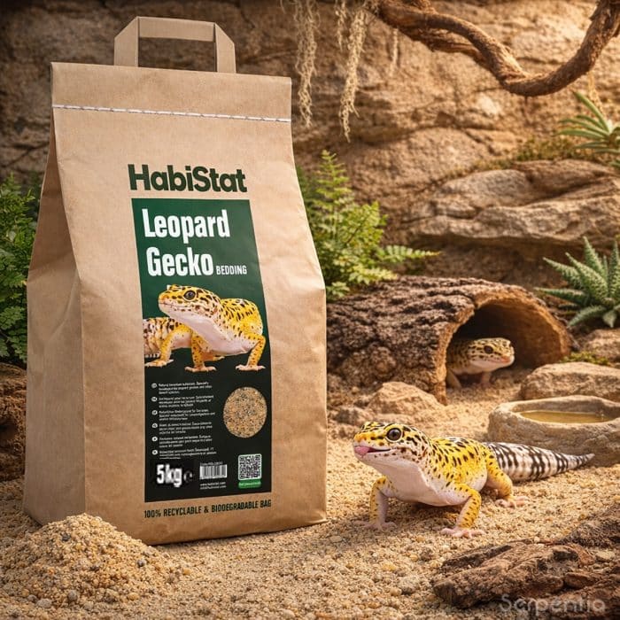HabiStat Leopard Gecko Bedding 5kg used in natural desert style leopard gecko enclosure