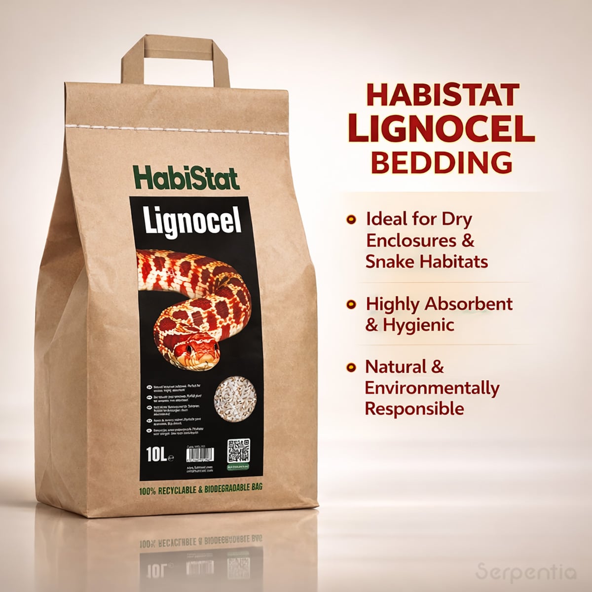 HabiStat Lignocel Bedding 10L highly absorbent hygienic substrate for dry snake habitats