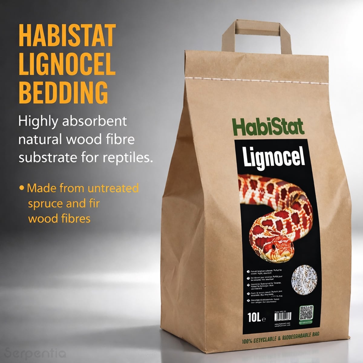 HabiStat Lignocel Bedding 10L natural untreated wood fibre substrate for reptile enclosures