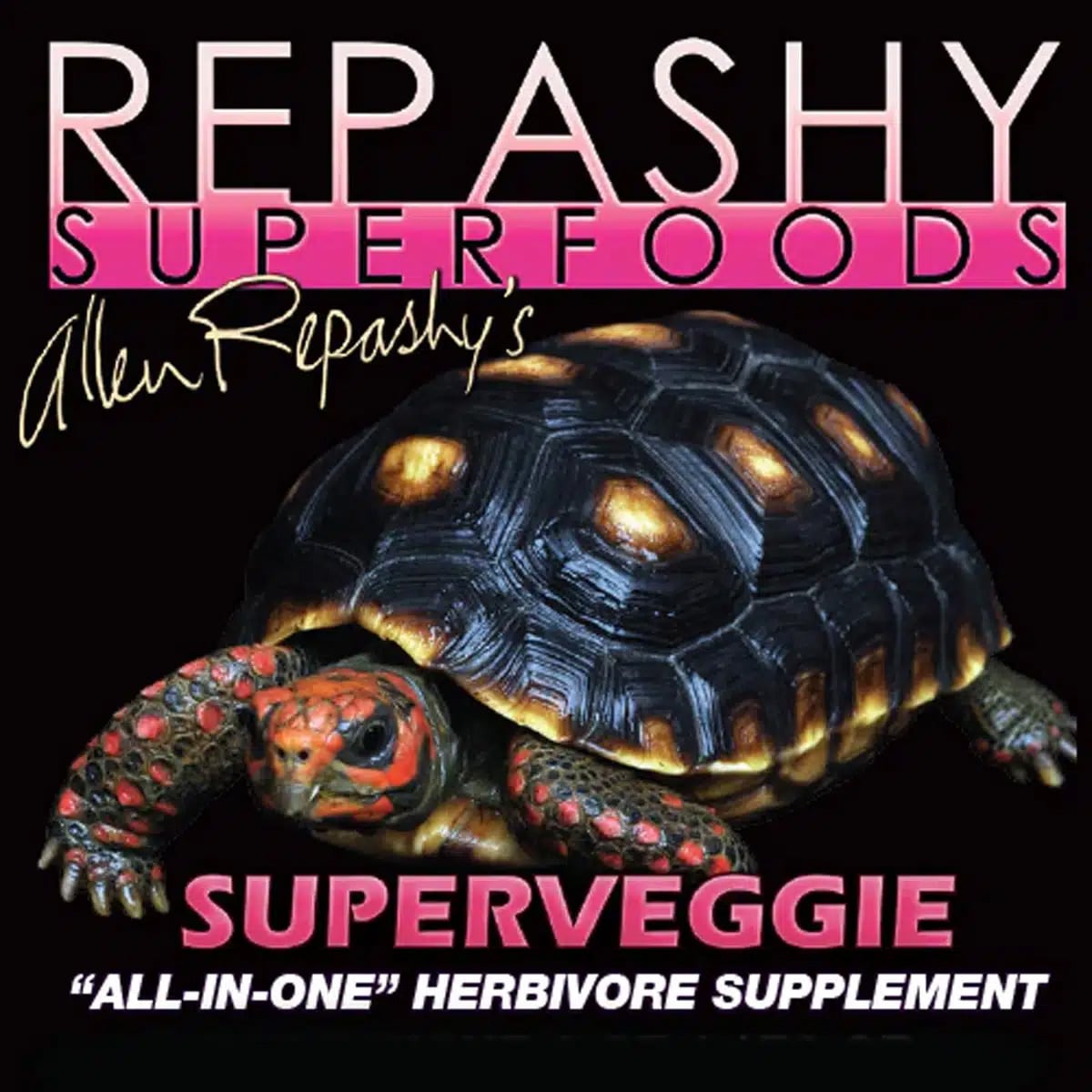 Repashy SuperVeggie all-in-one herbivore supplement for reptiles and amphibians, 340g label.