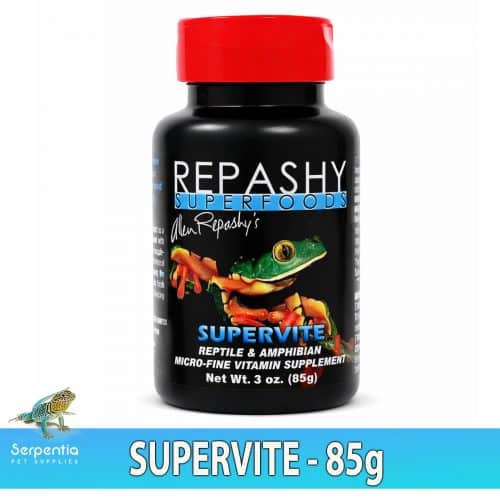 Repashy SuperVite 85g reptile and amphibian micro-fine vitamin supplement.