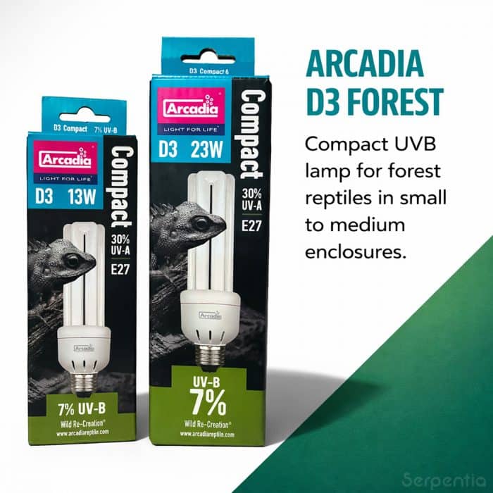 Arcadia D3 Forest Compact UVB Lamp 7 percent UVB 13W E27 for forest and mixed habitat reptiles