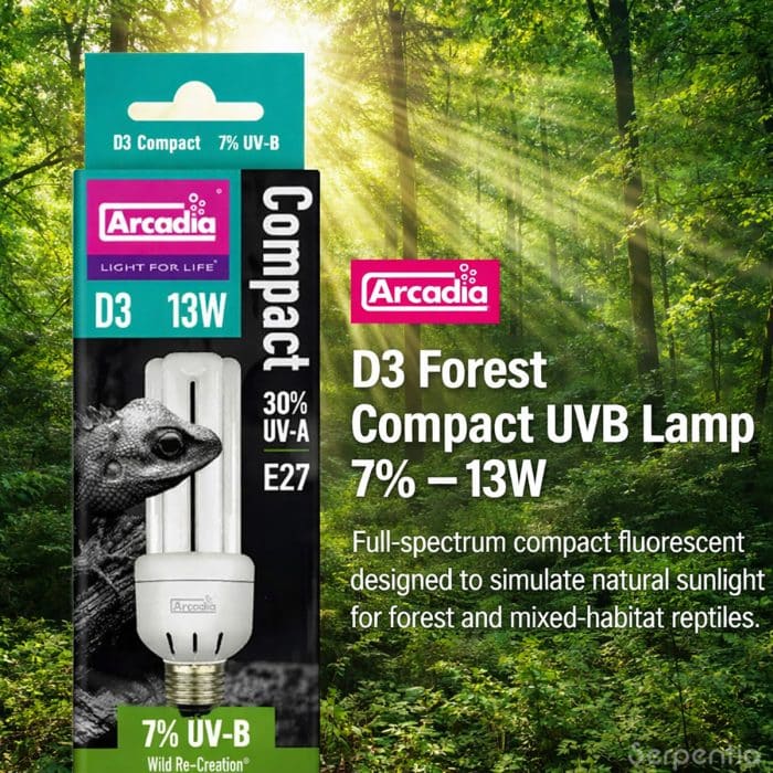 Arcadia D3 Forest Compact UVB Lamp 7 percent UVB 13W compact fluorescent for forest reptiles