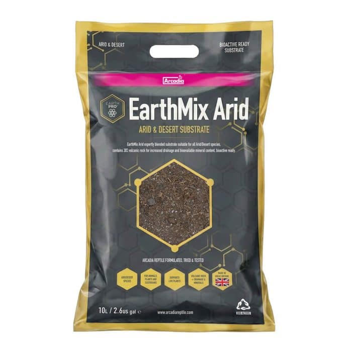 Front packaging of Arcadia EarthMix Arid and Desert 10 litre bioactive substrate