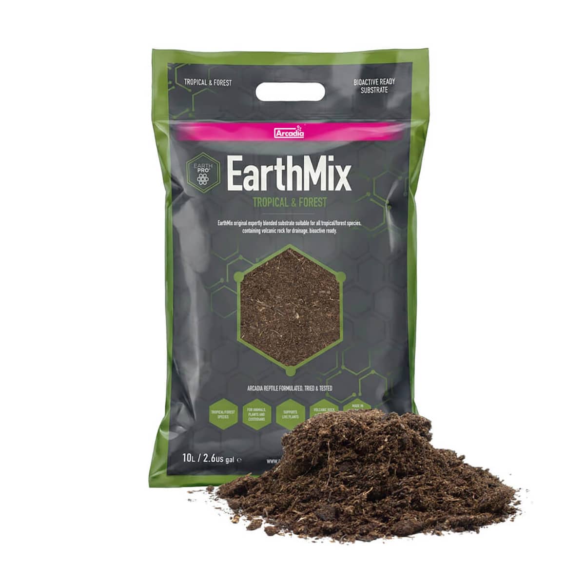 Arcadia EarthMix Tropical and Forest 10 litre bag with loose tropical bioactive substrate