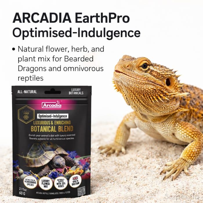 Arcadia EarthPro Optimised-Indulgence botanical blend natural flower and herb mix for bearded dragons and omnivorous reptiles