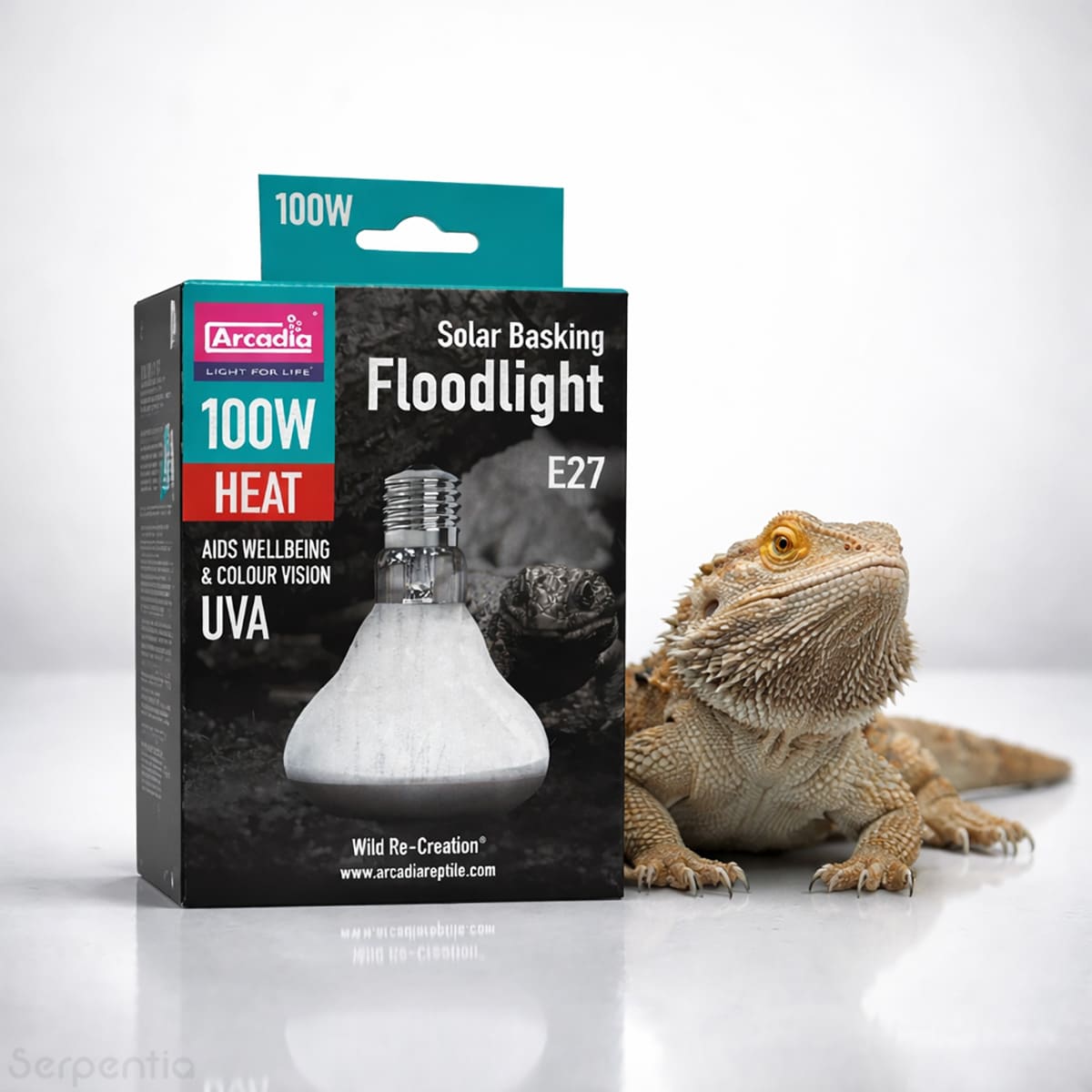 Arcadia Solar Basking Floodlight 100W reptile basking heat lamp suitable for bearded dragons