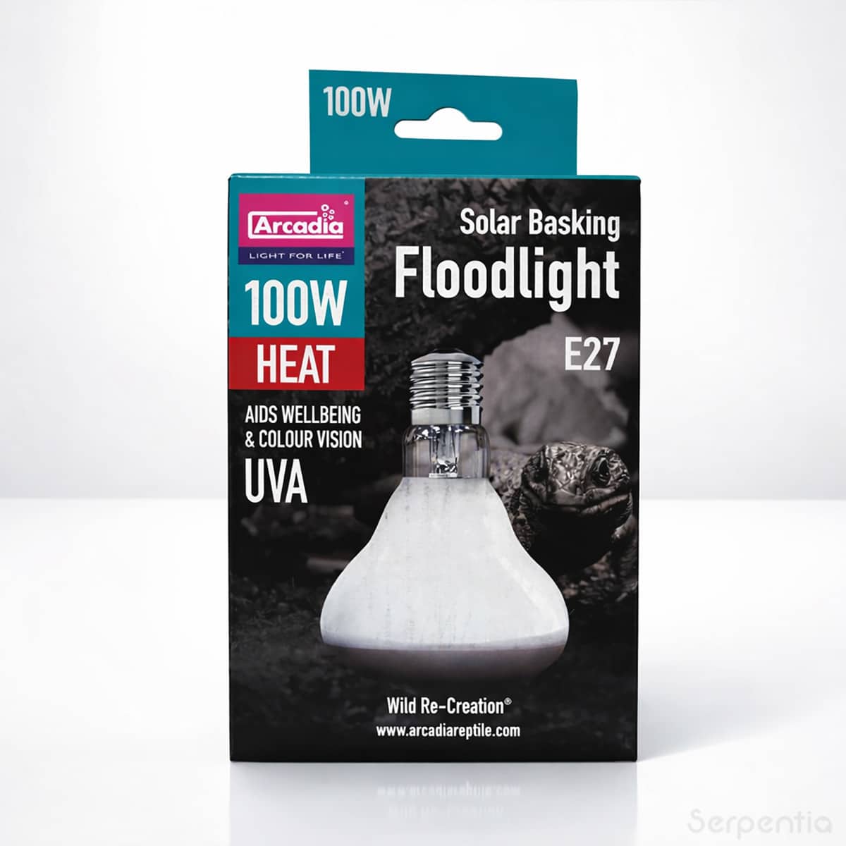 Arcadia Solar Basking Floodlight 100W E27 reptile basking heat lamp with UVA