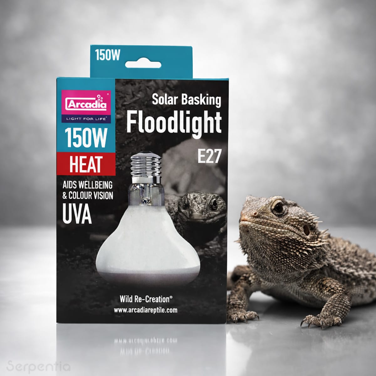 Arcadia Solar Basking Floodlight 150W reptile basking heat lamp suitable for bearded dragons