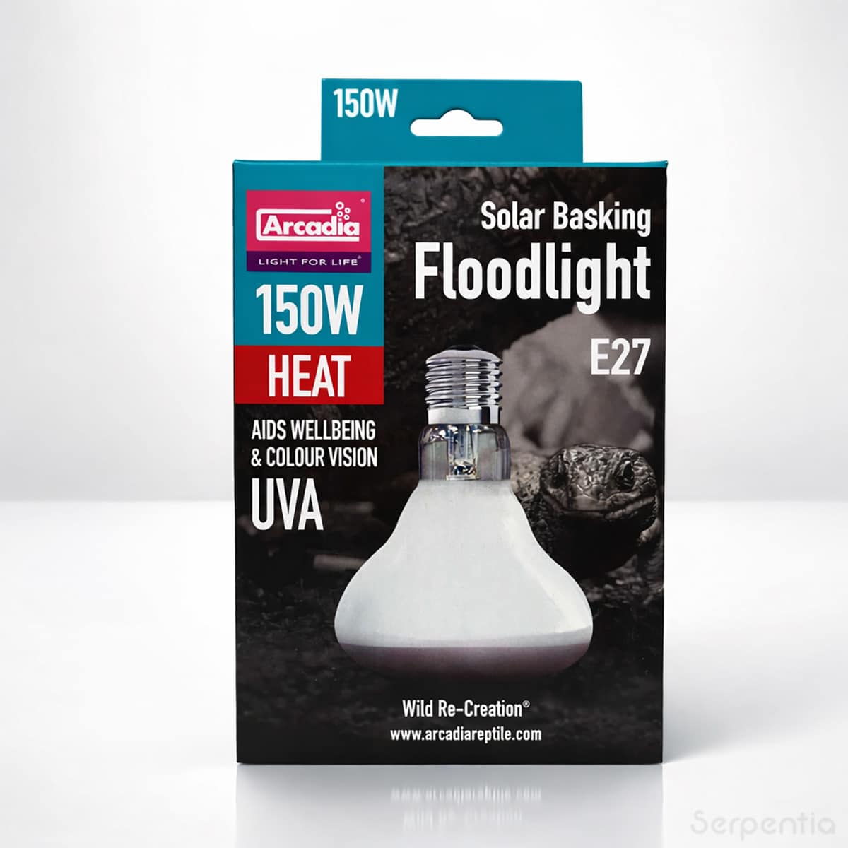 Arcadia Solar Basking Floodlight 150W E27 reptile basking heat lamp with UVA