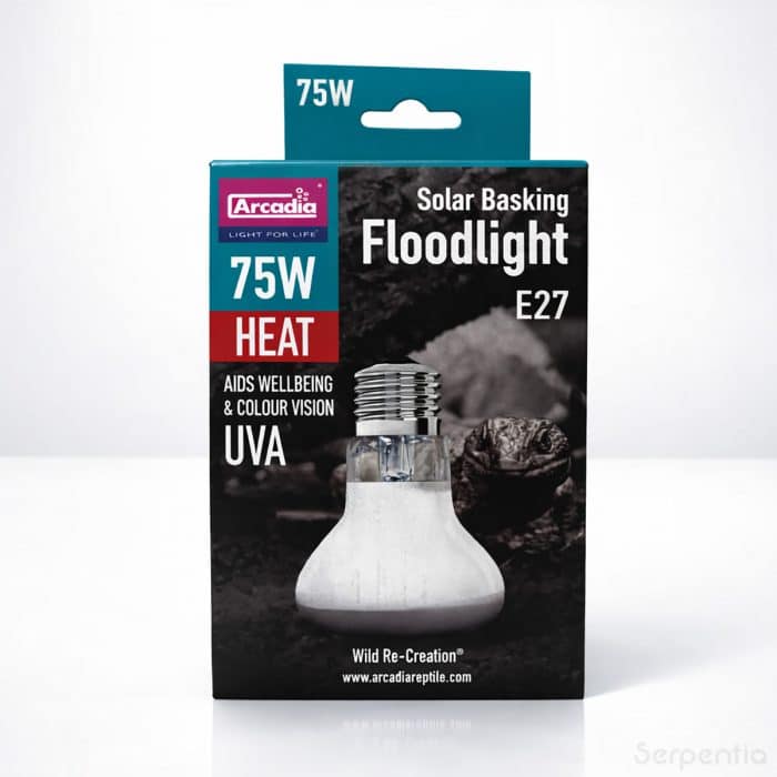 Arcadia Solar Basking Floodlight 75W E27 reptile basking heat lamp with UVA