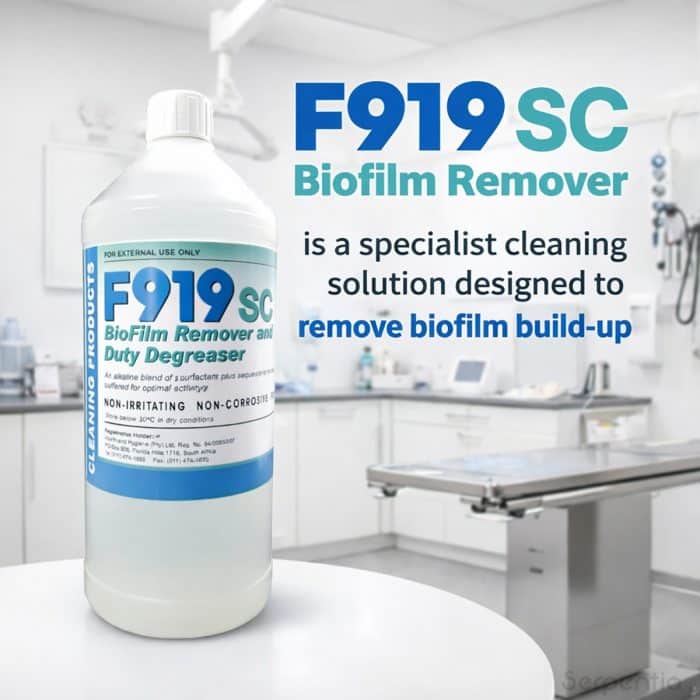 F919 SC biofilm remover cleaning solution for veterinary reptile and animal care environments