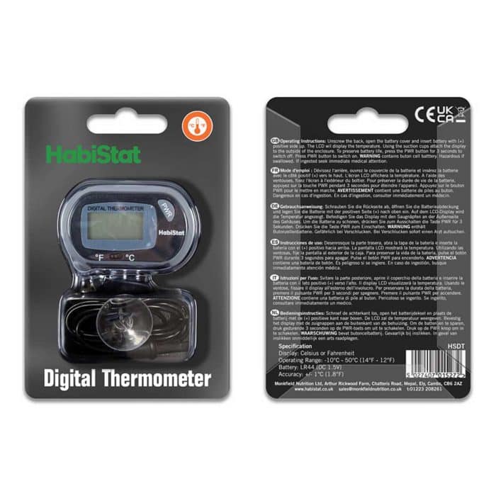 Habistat digital thermometer packaging front and back with product information