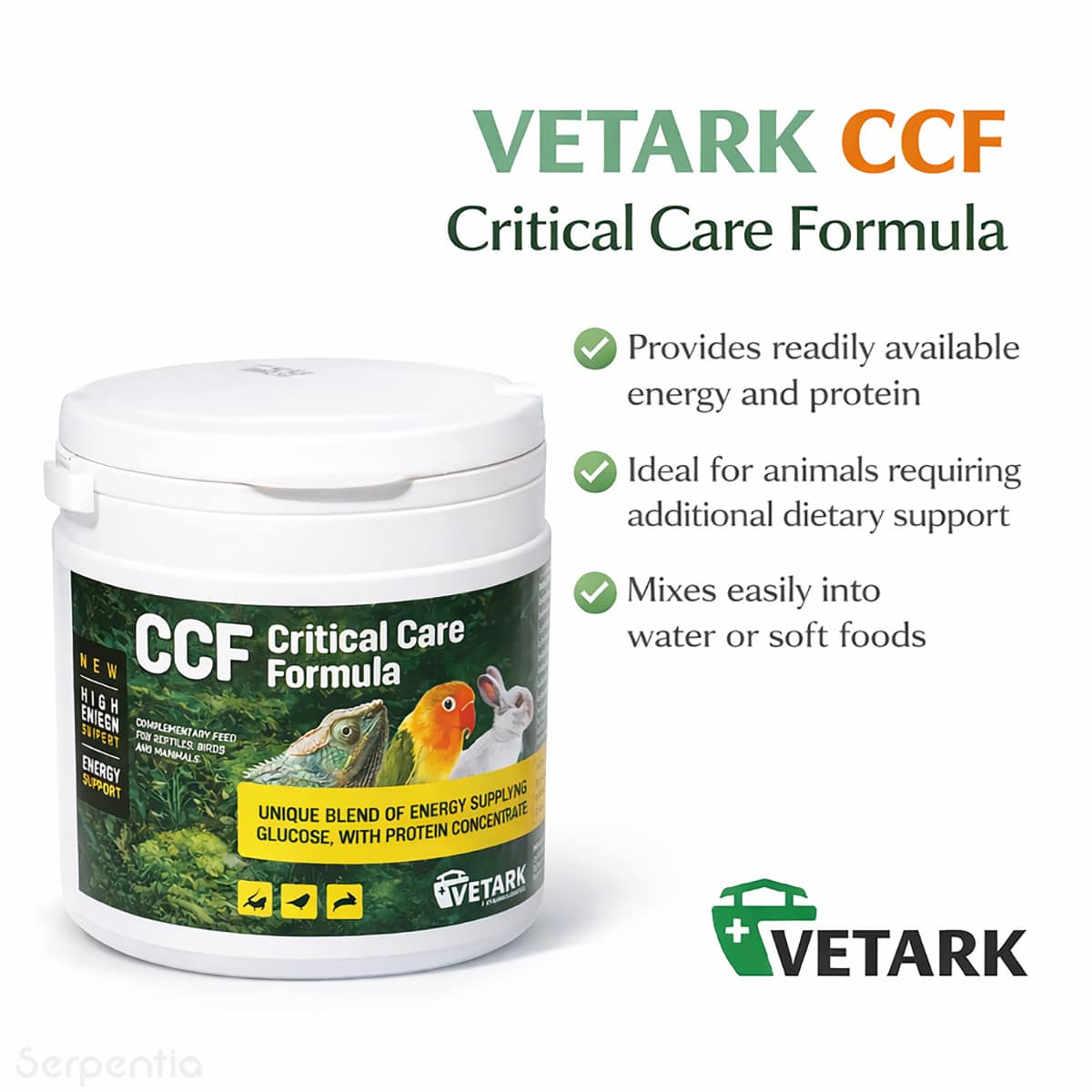 Vetark Critical Care Formula CCF 150g recovery food for reptiles birds and small animals providing energy and protein support