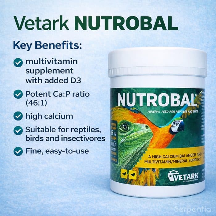 Vetark Nutrobal 100g calcium and multivitamin supplement for reptiles and birds