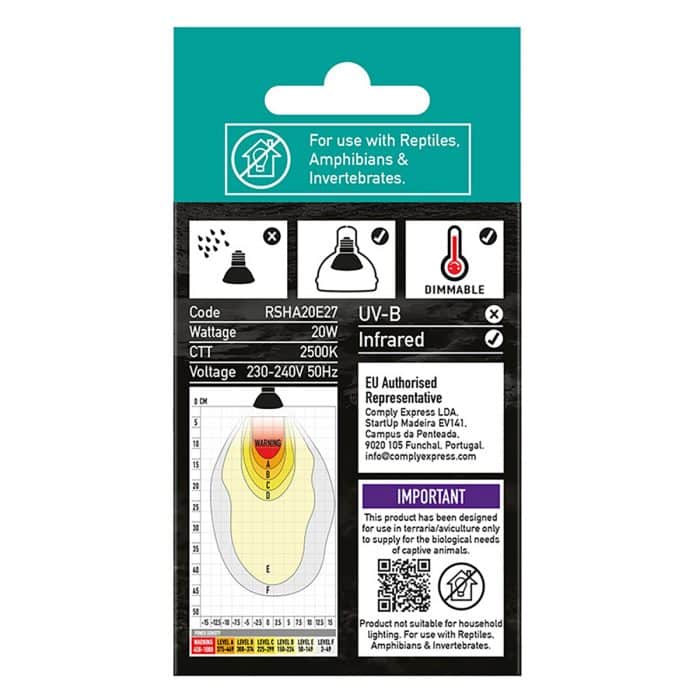 Arcadia 20W Mini Halogen Basking Lamp retail packaging back