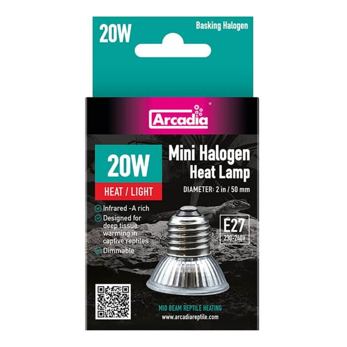 Arcadia 20W Mini Halogen Basking Lamp retail packaging front
