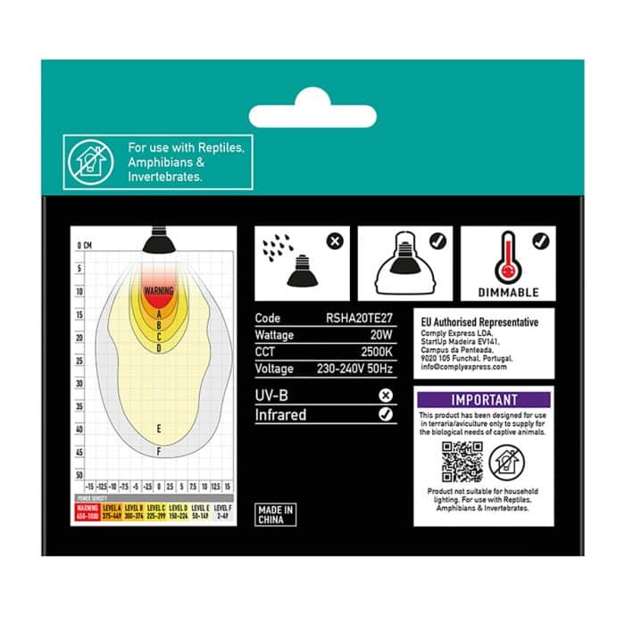Arcadia 20W Mini Halogen Basking Lamp twin pack retail packaging back