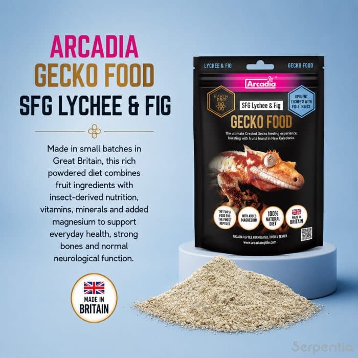 Arcadia SFG Lychee and Fig gecko food powdered diet with fruit, insect and added magnesium