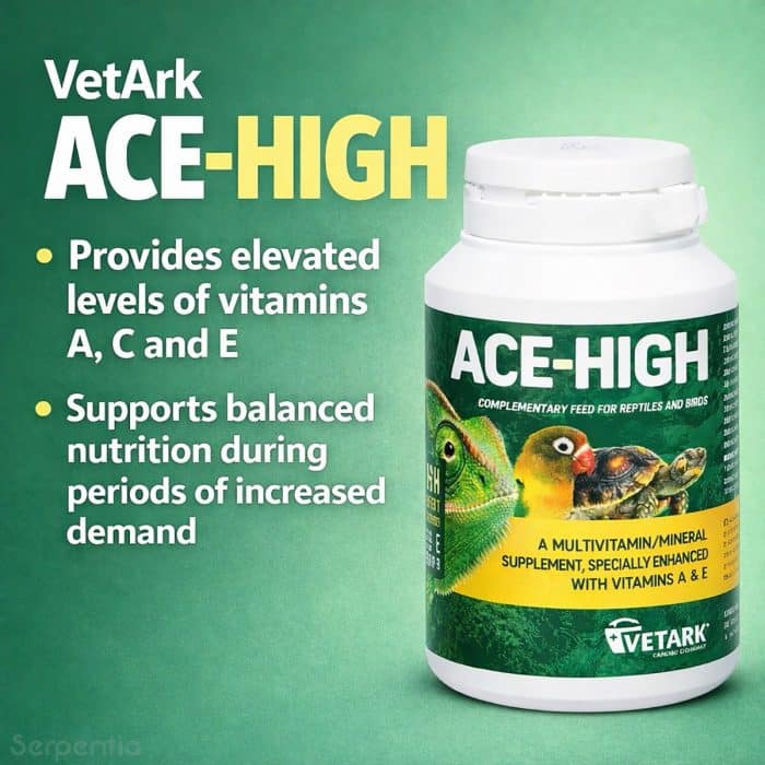 Vetark ACE-High 50g multivitamin supplement for reptiles and birds with vitamins A C and E
