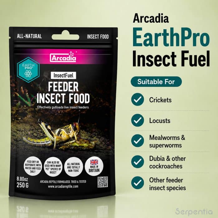 Arcadia EarthPro Insect Fuel 250g suitable for crickets locusts mealworms and feeder insects
