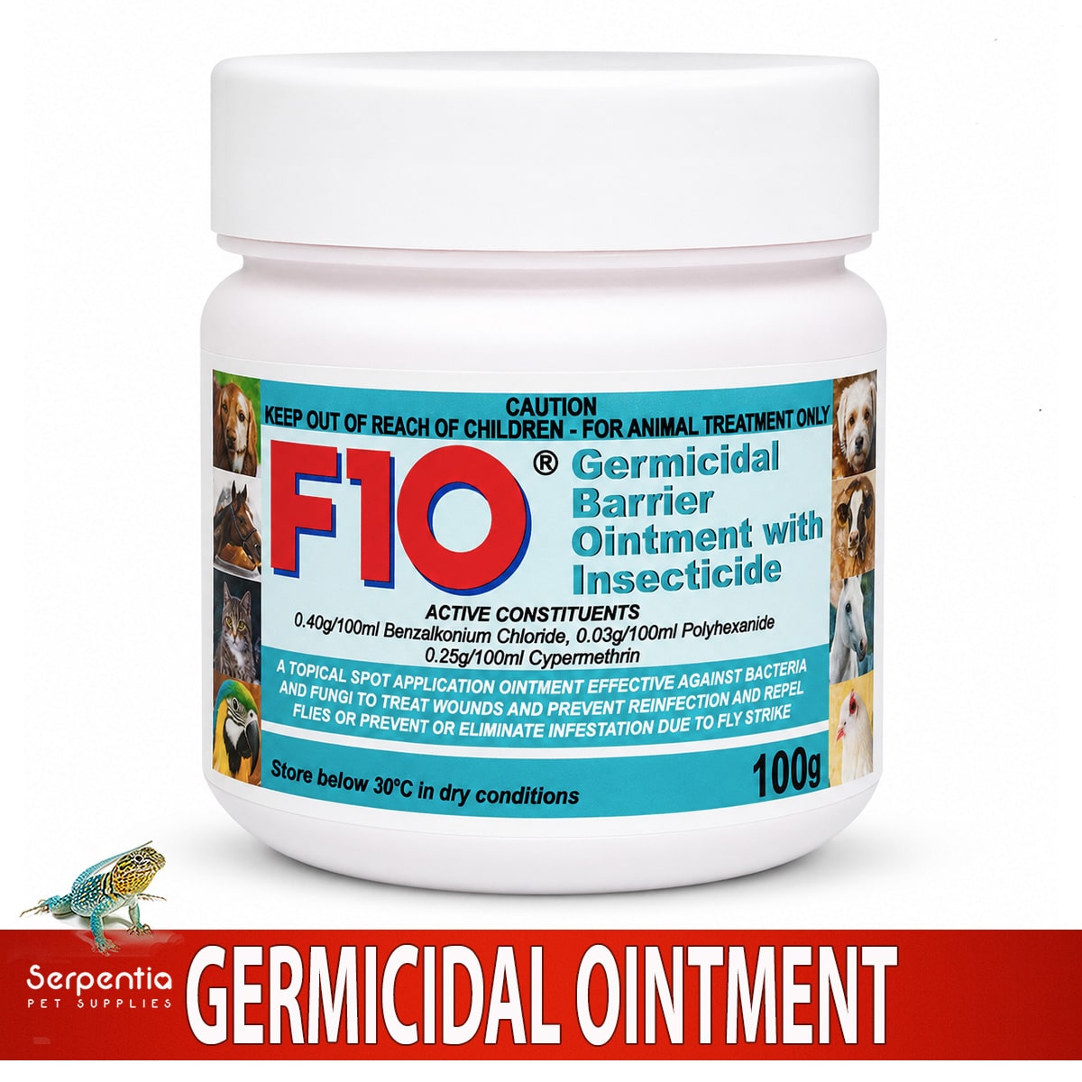F10 Germicidal Barrier Ointment with Insecticide 100g for animal wound care and fly strike protection
