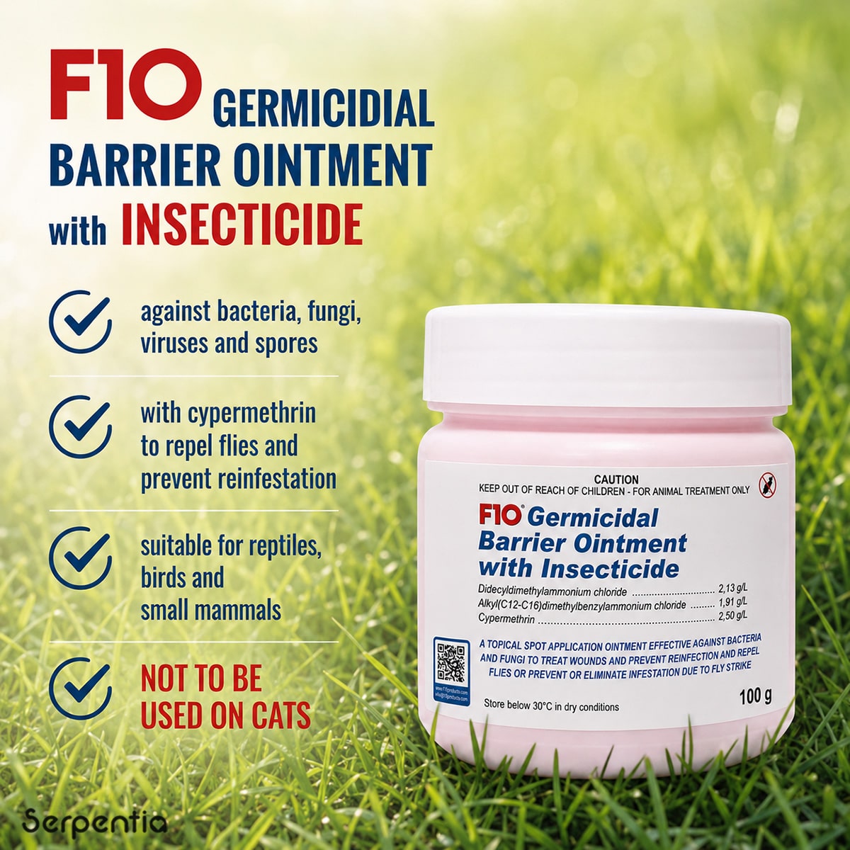 Benefits of F10 Germicidal Barrier Ointment with Insecticide 100g for reptiles, birds and small mammals