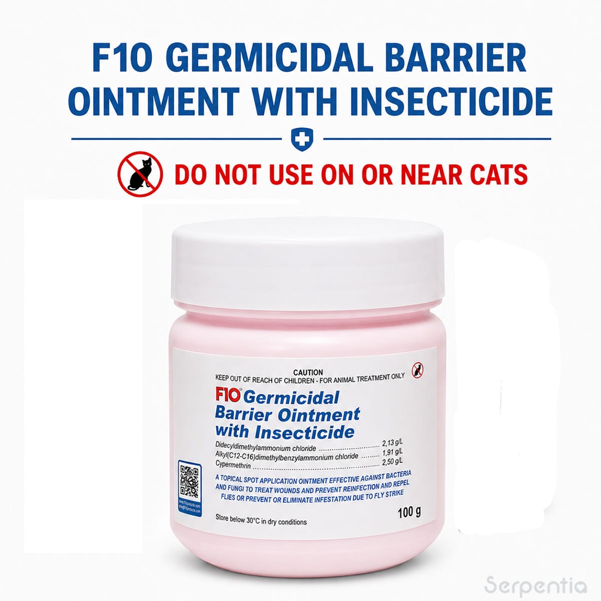 F10 Germicidal Barrier Ointment with Insecticide 100g with do not use on or near cats warning