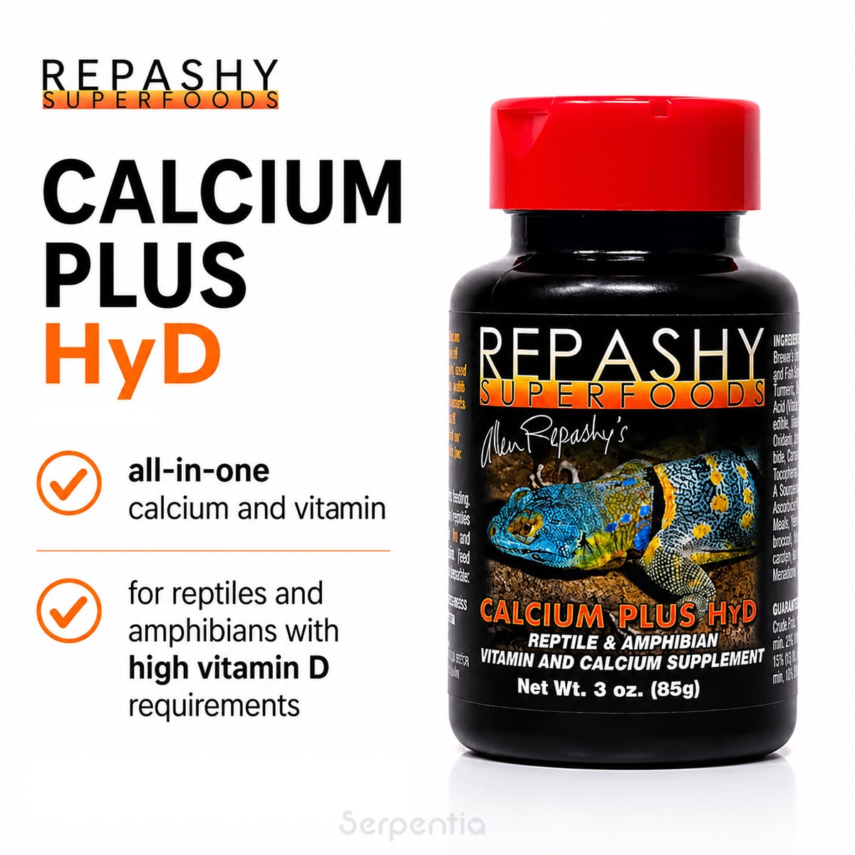 Repashy Calcium Plus HyD 85g all-in-one calcium and vitamin supplement for reptiles and amphibians with high vitamin D requirements