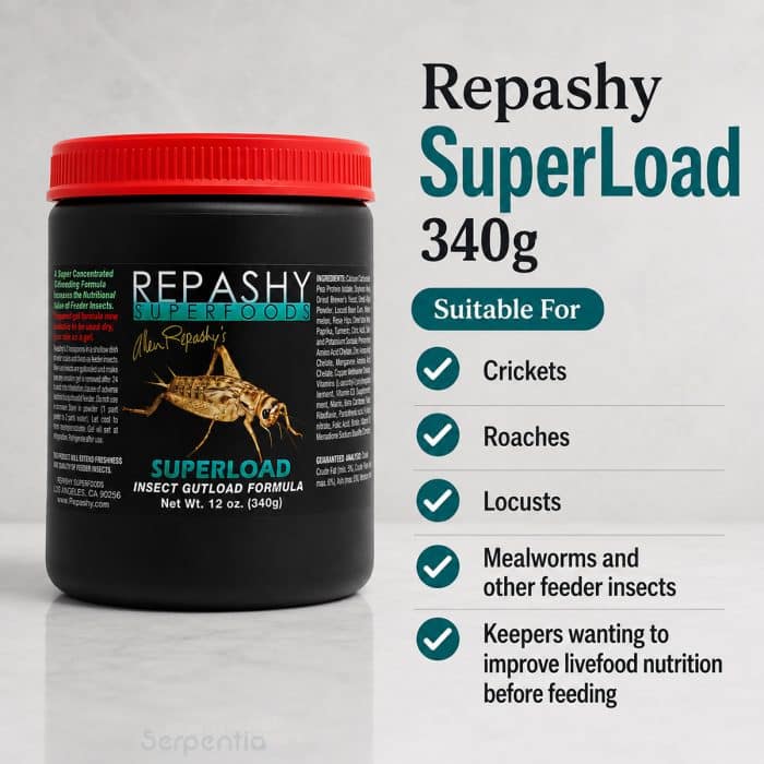 Repashy SuperLoad 340g suitable for crickets, roaches, locusts, mealworms and other feeder insects