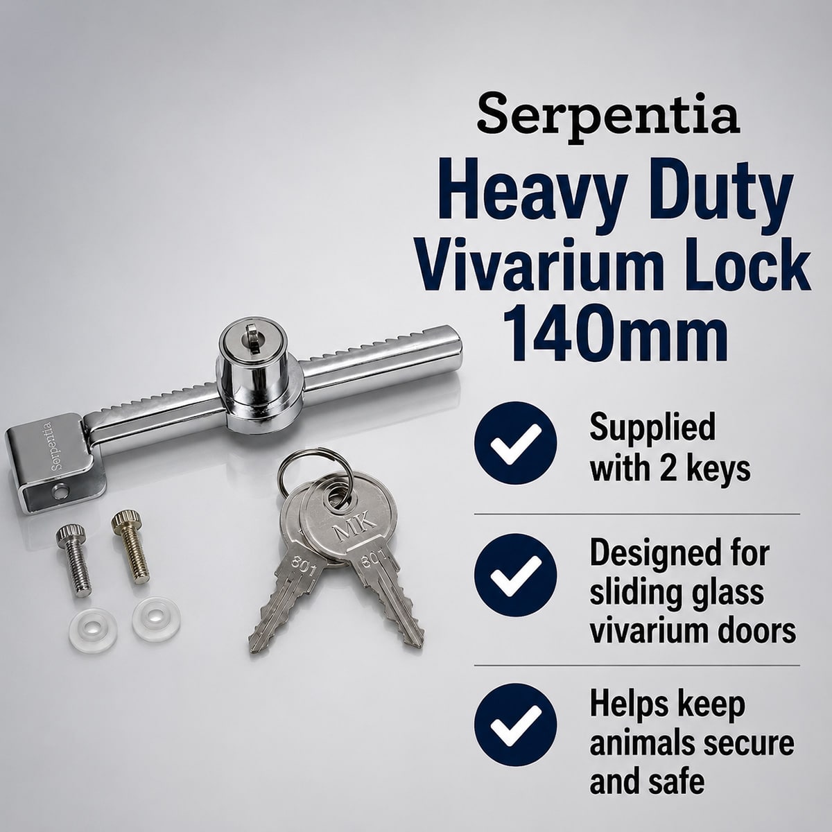 Serpentia Heavy Duty Vivarium Lock 140mm – Stainless Steel Glass Door Lock features