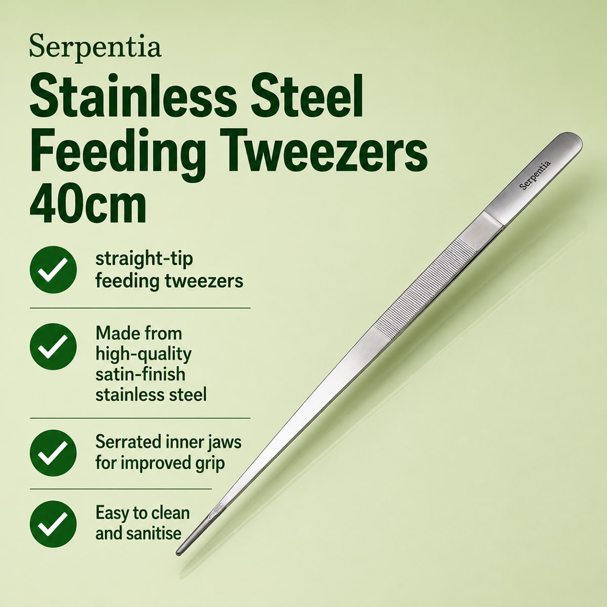 Serpentia 40cm Long Stainless Steel reptile feeding tweezer features