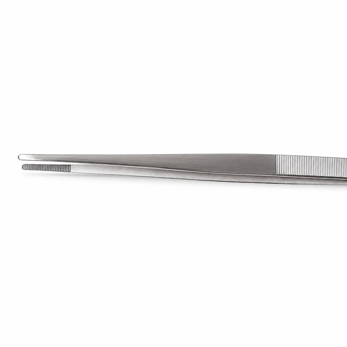 Serpentia 40cm Long Stainless Steel reptile feeding tweezer showing serrated jaw tips