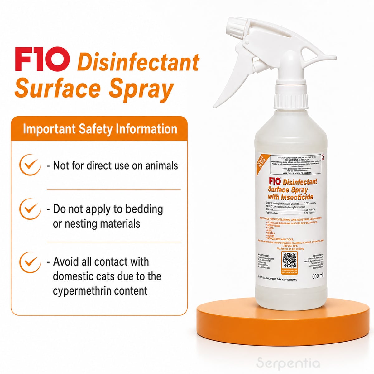F10 Disinfectant Surface Spray with Insecticide 500ml safety information and usage warnings
