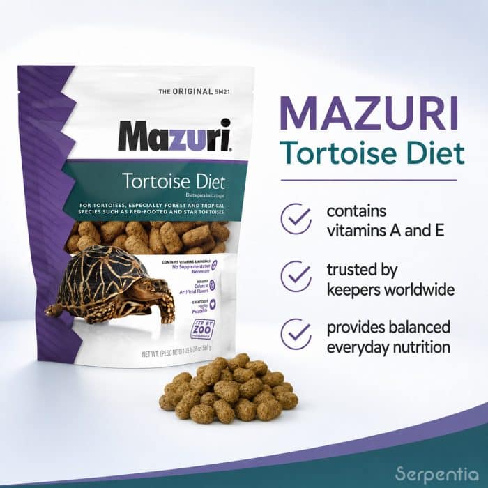 Mazuri Tortoise Diet 566g key benefits including vitamins A and E and balanced everyday nutrition