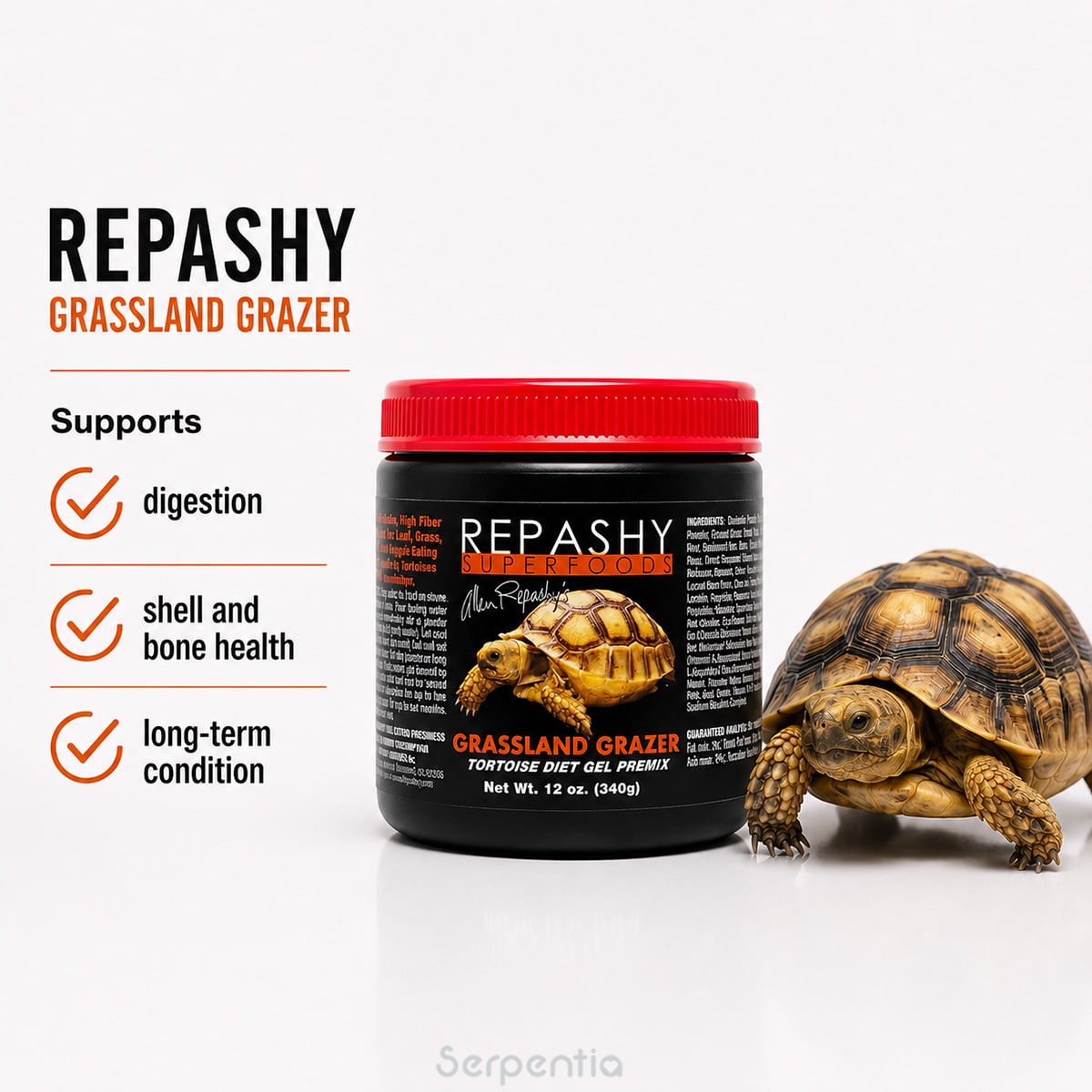 Repashy Grassland Grazer 340g supporting digestion, shell and bone health and long-term condition