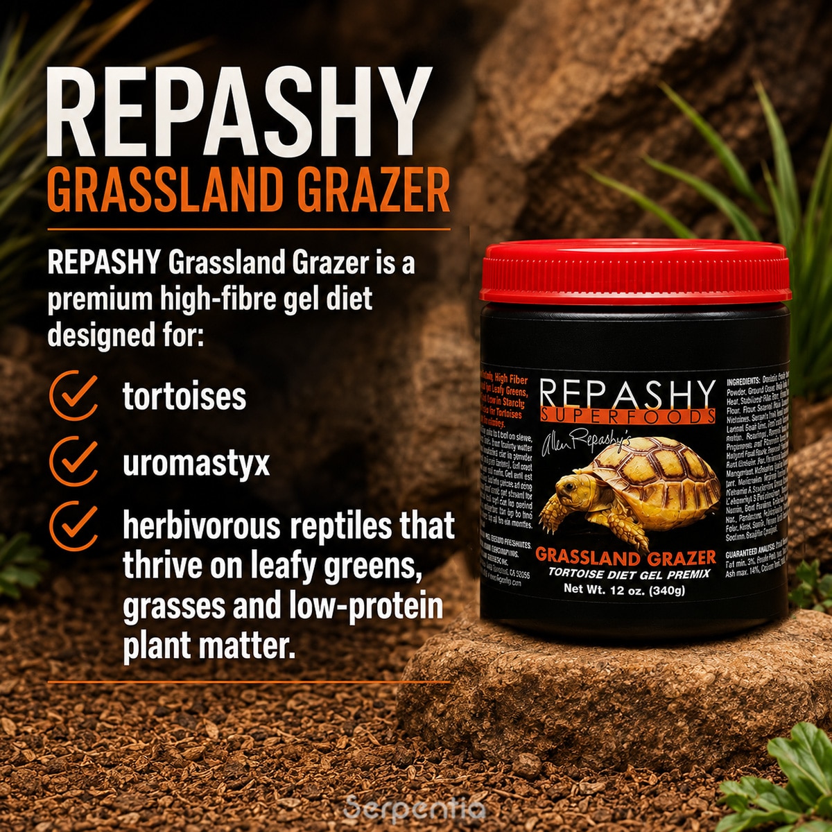 Repashy Grassland Grazer 340g high-fibre gel diet for tortoises, uromastyx and herbivorous reptiles