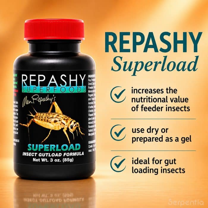 Repashy SuperLoad 85g for increasing the nutritional value of feeder insects, used dry or prepared as a gel