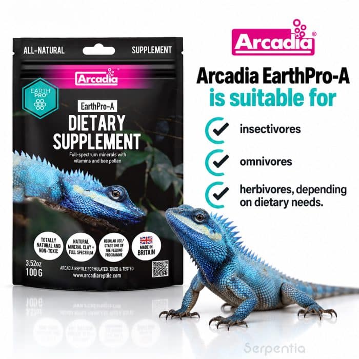 Arcadia EarthPro-A 100g dietary supplement suitable for insectivorous, omnivorous and herbivorous reptiles