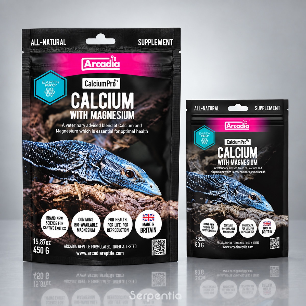 Arcadia EarthPro CalciumPro Mg calcium with magnesium supplement in 80g and 450g pack sizes