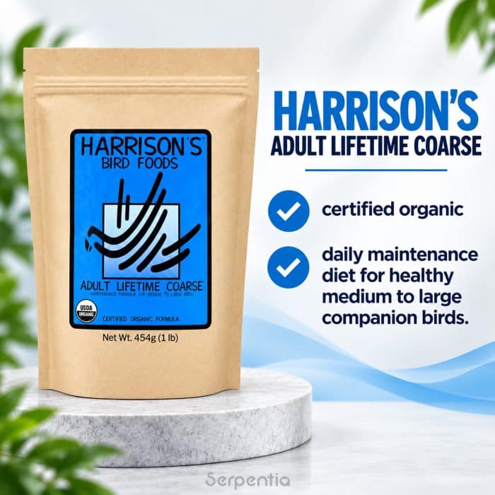 Harrison’s Adult Lifetime Coarse 454g certified organic maintenance food for medium to large companion birds