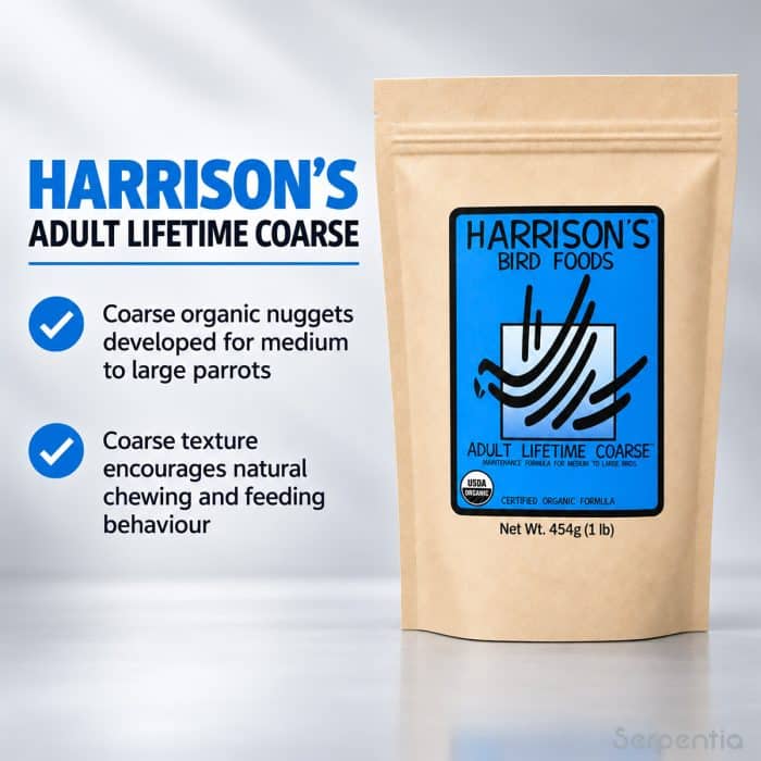 Harrison’s Adult Lifetime Coarse 454g coarse organic nuggets for medium to large parrots