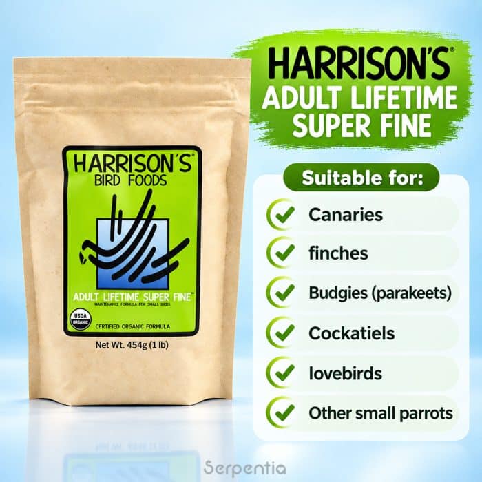 Harrison's Adult Lifetime Super Fine 454g suitable for canaries, finches, budgies, cockatiels, lovebirds and other small parrots