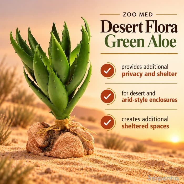 Zoo Med Desert Flora Green Aloe artificial plant providing privacy and sheltered spaces in desert and arid reptile enclosures