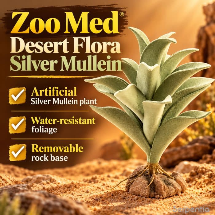 Zoo Med Desert Flora Silver Mullein artificial terrarium plant with water-resistant foliage and removable rock base